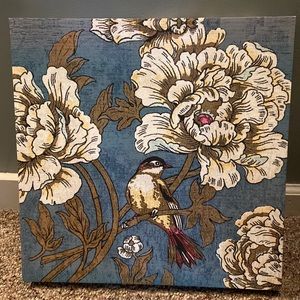 Beautiful 17x17 bird and flower canvas